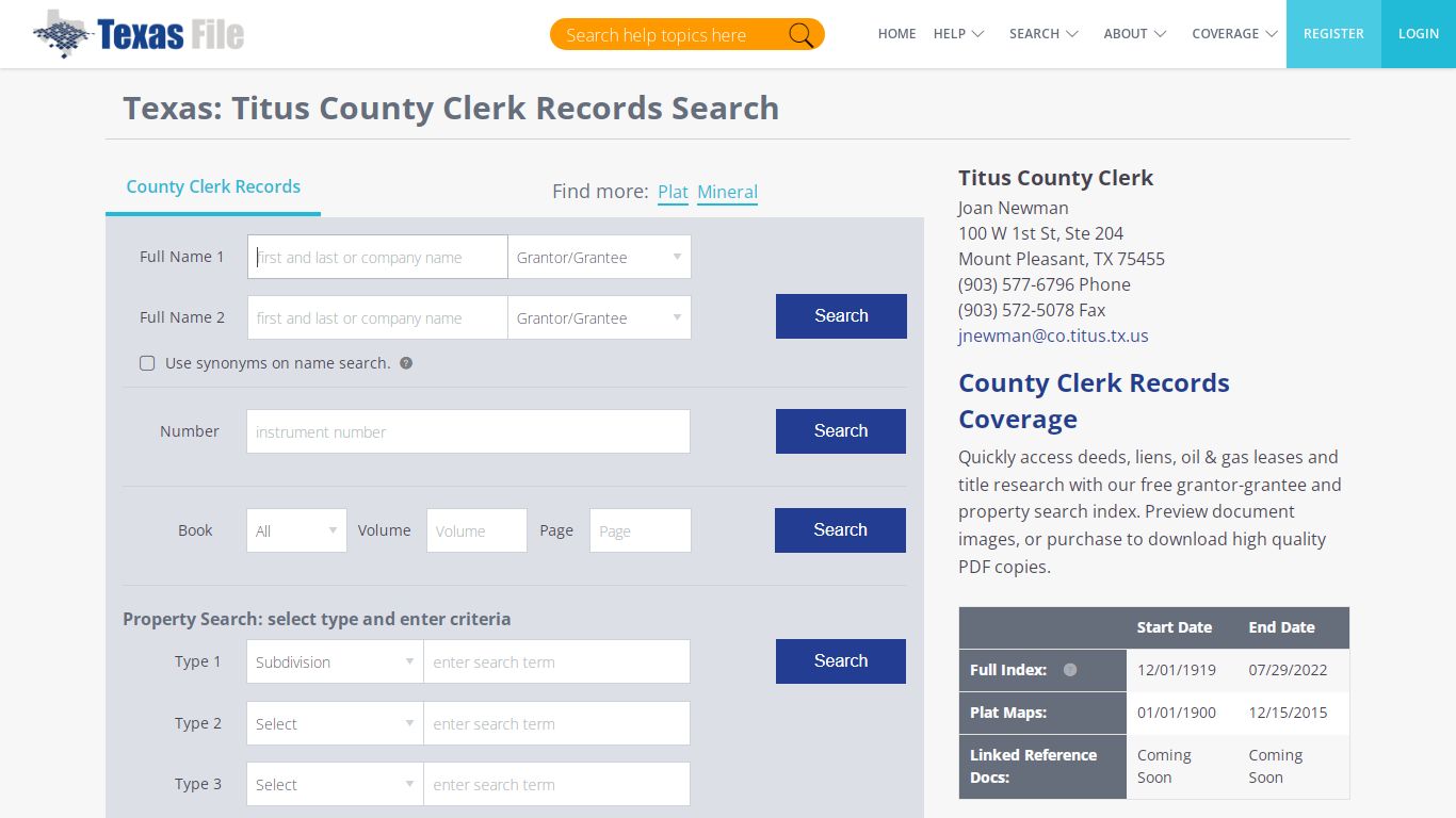 Texas : Titus County Clerk Records Search - TexasFile