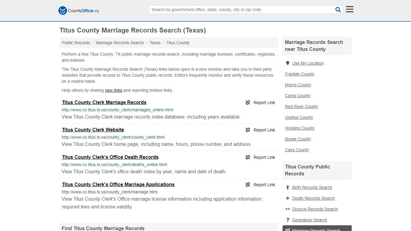 Titus County Marriage Records Search (Texas) - County Office